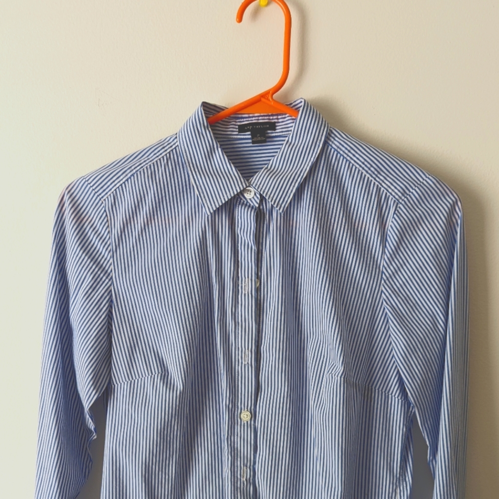 Ann Taylor Pinstripe blue and white size 2  button down blouse